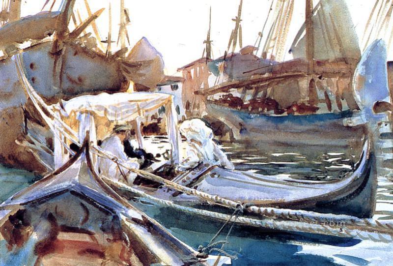 ジュデッカ船上でスケッチするジョン・シンガー・サージェント油絵